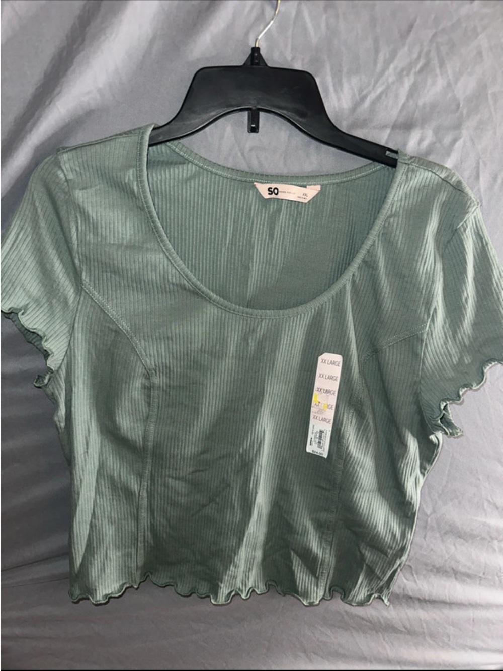 SO Ribbed Scoop Crop Top in Sage Green with Lettuce Hem